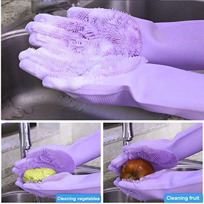 Silicon Dish Washing Kitchen Hand Gloves -1Pair - Image 5